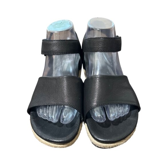 Josef Seibel Espadrille Sandals Black Leather Open Toe Wedge Size 39 / US 8-8.5 - Picture 8 of 10